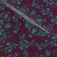 Teal on Plum Damask Distressed