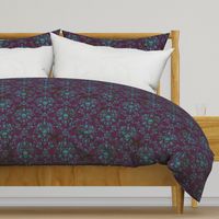 Teal on Plum Damask Distressed