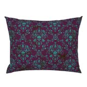 Teal on Plum Damask Distressed