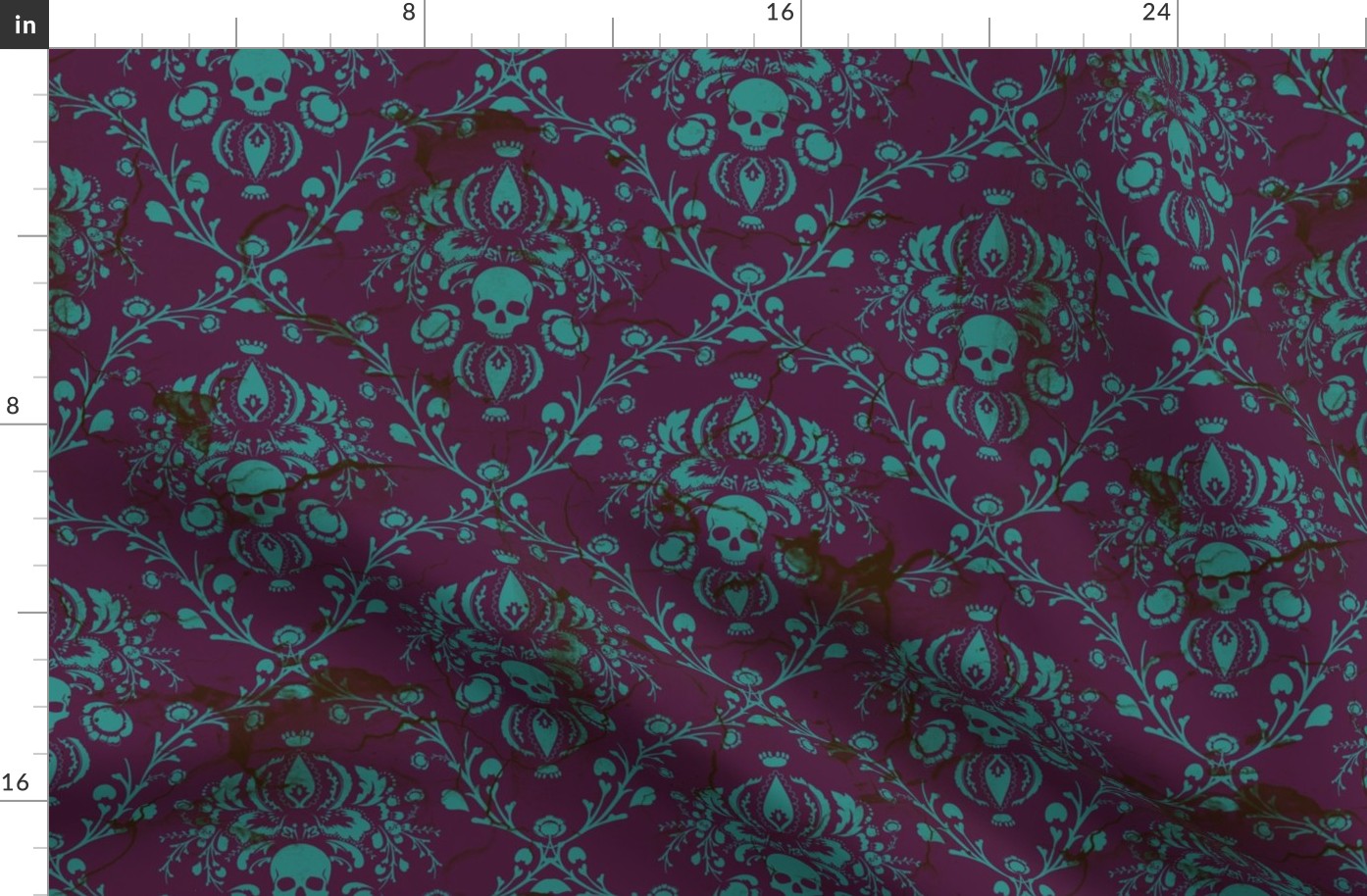 Teal on Plum Damask Distressed