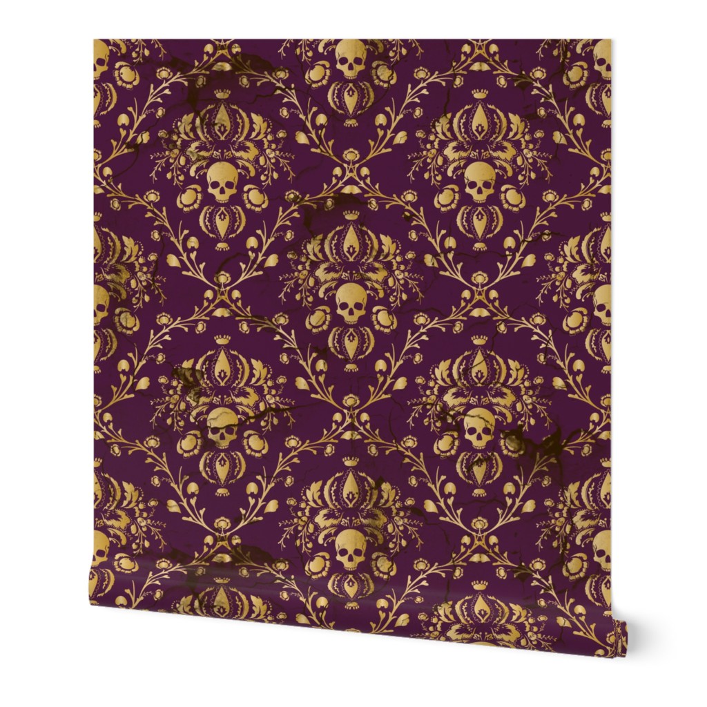 Plum Damask Skull Distressed