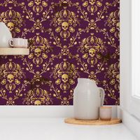 Plum Damask Skull Distressed