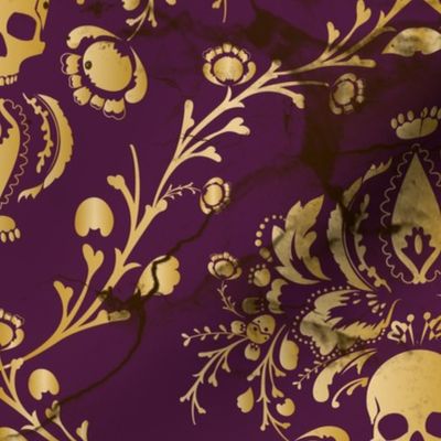 Plum Damask Skull Distressed