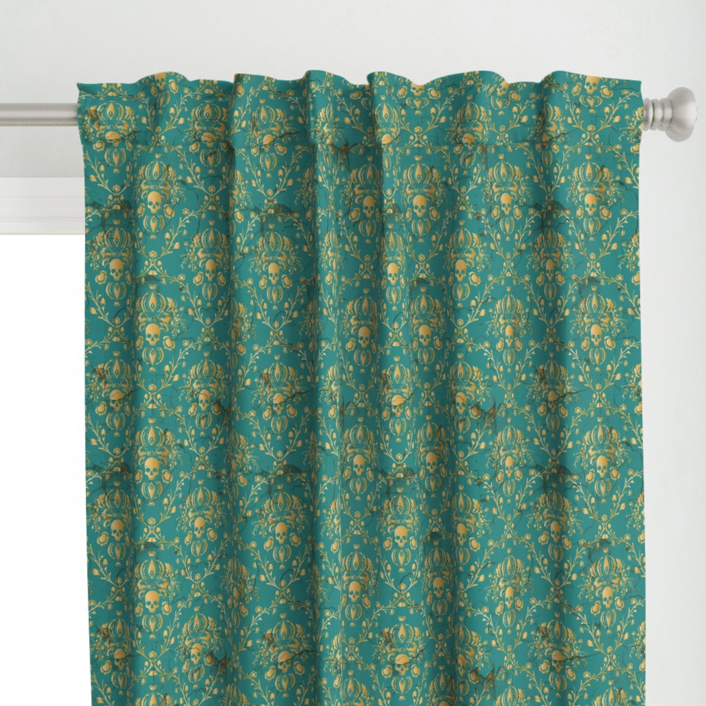 Teal Skull Damask 