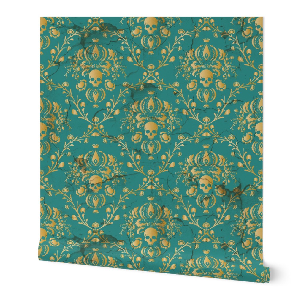 Teal Skull Damask 