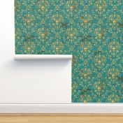 Teal Skull Damask 