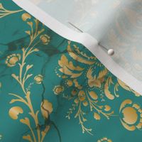 Teal Skull Damask 