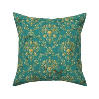 Teal Skull Damask 