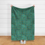 Lion Damask in teal and gold, distressed