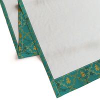 Lion Damask in teal and gold, distressed