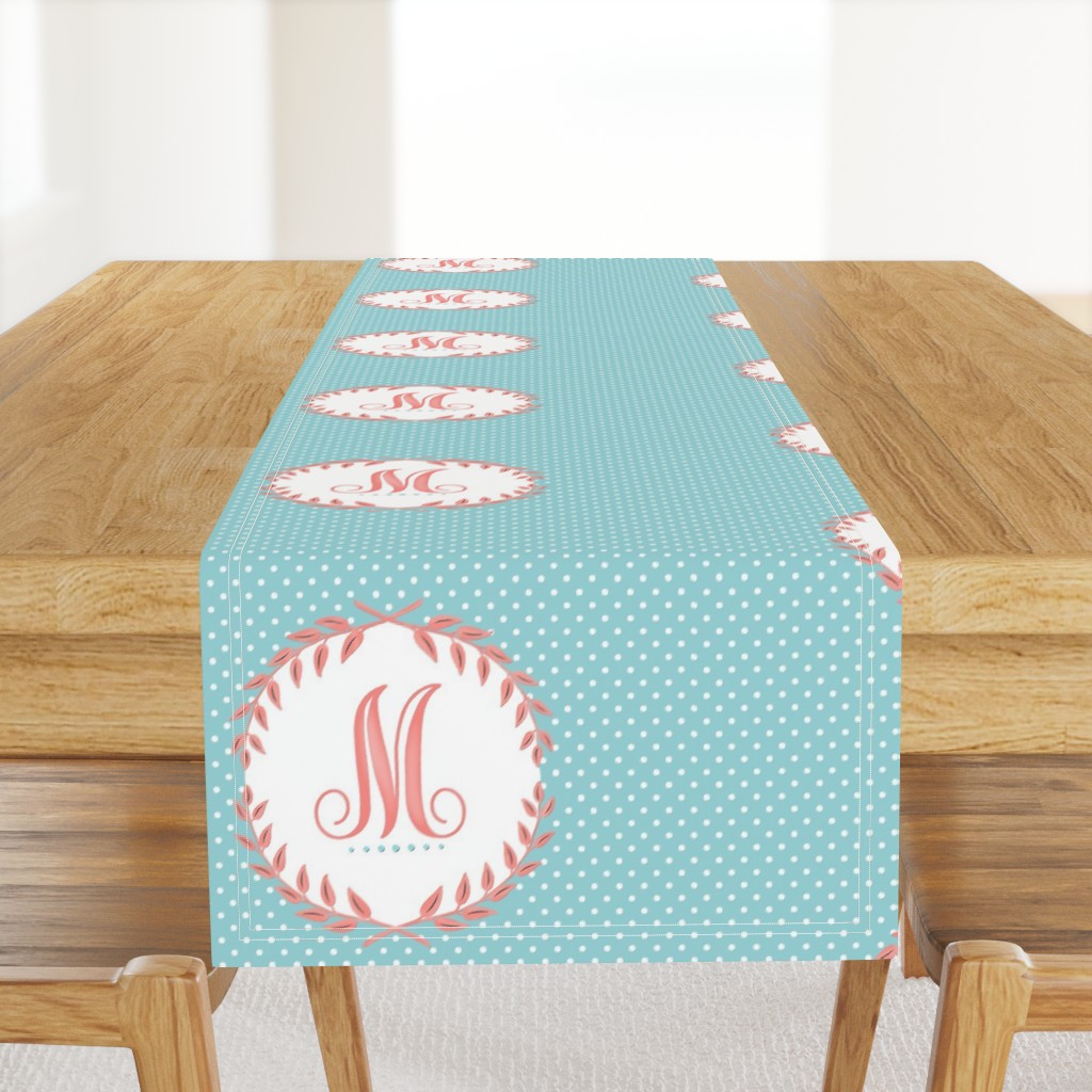 Monogram in Turquoise and Coral 