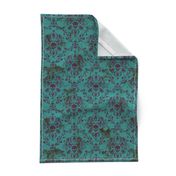 Purple on Teal Damask Skull Distressed