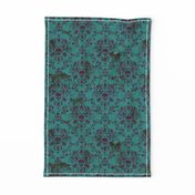 Purple on Teal Damask Skull Distressed