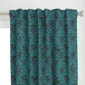 Purple on Teal Damask Skull Distressed