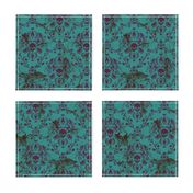 Purple on Teal Damask Skull Distressed