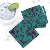 Purple on Teal Damask Skull Distressed