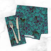 Purple on Teal Damask Skull Distressed