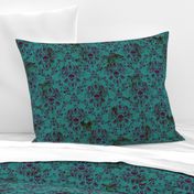 Purple on Teal Damask Skull Distressed