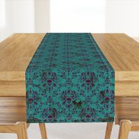 Purple on Teal Damask Skull Distressed