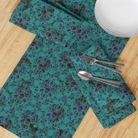 Purple on Teal Damask Skull Distressed