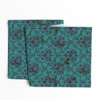 Purple on Teal Damask Skull Distressed