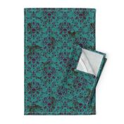 Purple on Teal Damask Skull Distressed