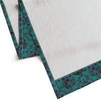 Purple on Teal Damask Skull Distressed