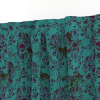 Purple on Teal Damask Skull Distressed