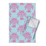 Elephants In My Garden Damask in pink and aqua