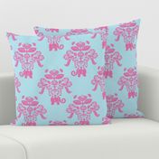 Elephants In My Garden Damask in pink and aqua