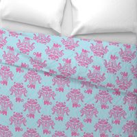 Elephants In My Garden Damask in pink and aqua