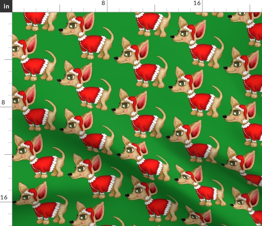 Christmas Chihuahua or Merry Chi-mas! green background