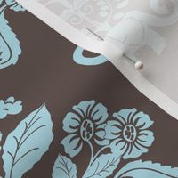 Elephants in my Garden Damask in Aqua and Brown