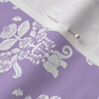 Elephants in my Garden Damask in Lavender and White