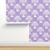 Elephants in my Garden Damask in Lavender and White