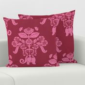 Elephants in My Garden Linen Berry Damask (large scale)