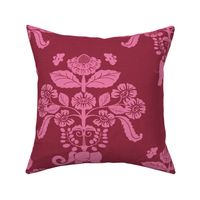 Elephants in My Garden Linen Berry Damask (large scale)