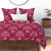 Elephants in My Garden Linen Berry Damask (large scale)