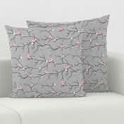 Personalised Name Fabric Coordinate - Birds on Branches Pink Grey