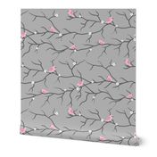 Personalised Name Fabric Coordinate - Birds on Branches Pink Grey