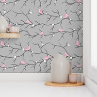 Personalised Name Fabric Coordinate - Birds on Branches Pink Grey