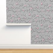 Personalised Name Fabric Coordinate - Birds on Branches Pink Grey