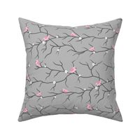 Personalised Name Fabric Coordinate - Birds on Branches Pink Grey