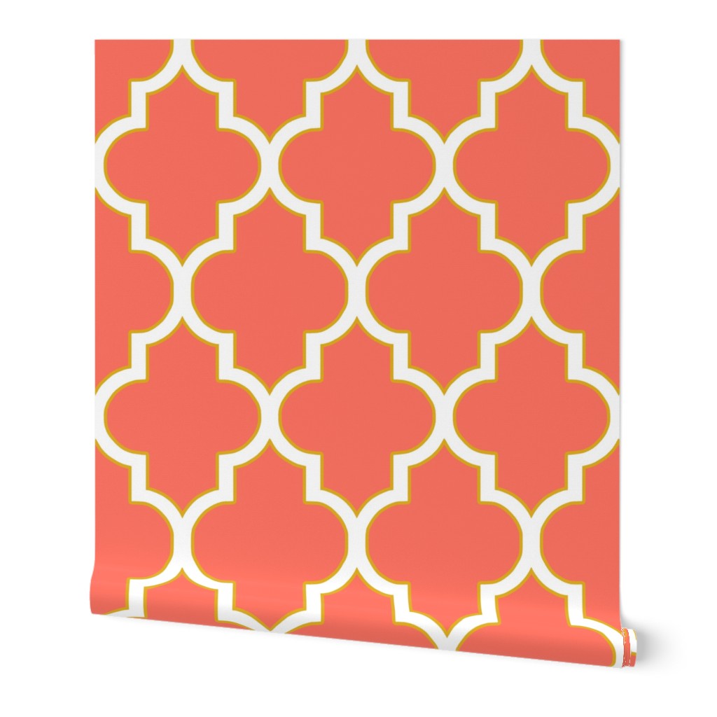 Quatrefoil in Coral and Gold