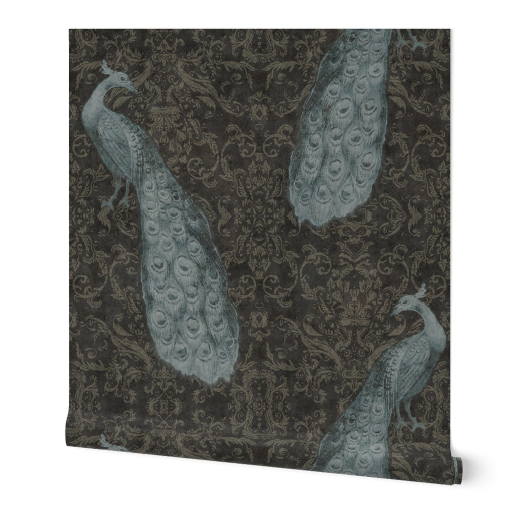 Plumes and Damask in Graphite and Teal Blue