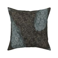 Plumes and Damask in Graphite and Teal Blue