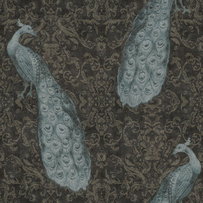 Plumes and Damask in Graphite and Teal Blue