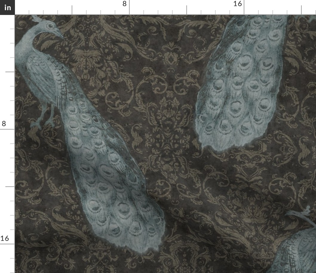 Plumes and Damask in Graphite and Teal Blue