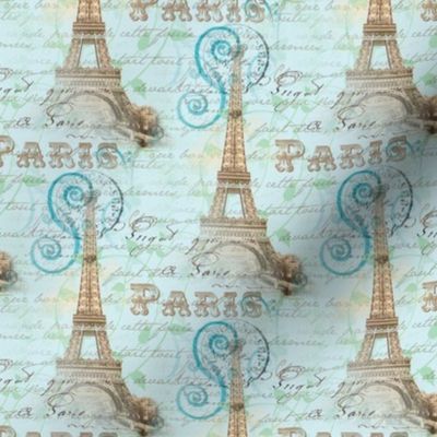 Vintage Paris French Words Aqua