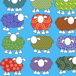 Patterned sheep on blue!